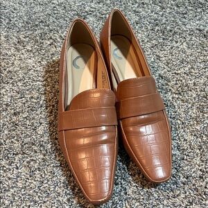 Brown Croc-Embossed Loafers
